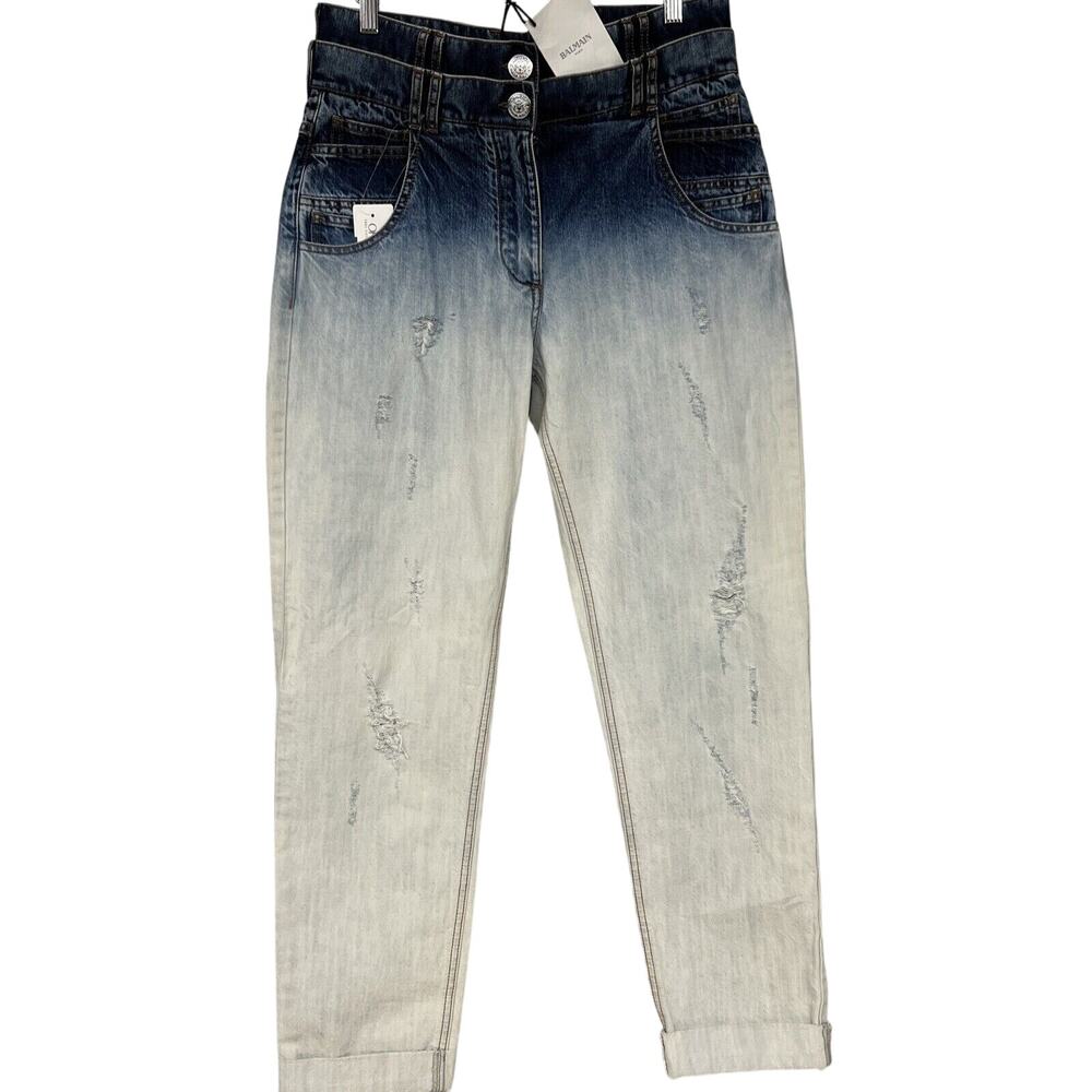NEW NWT balmain $1195 double belt jean ombre blue light Sz 38 US 4-6 Denim